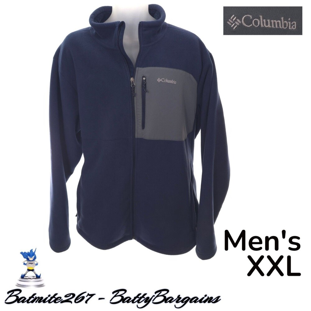 Columbia Jacket Men's 2XL Navy Full Zip Pockets Free Shipping Soft Furr Fleece